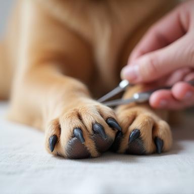 Close-up of dog's paws being trimmed and pampered