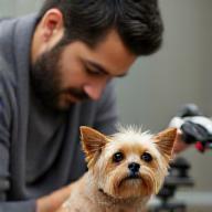 Liam Patel brushing a small terrier