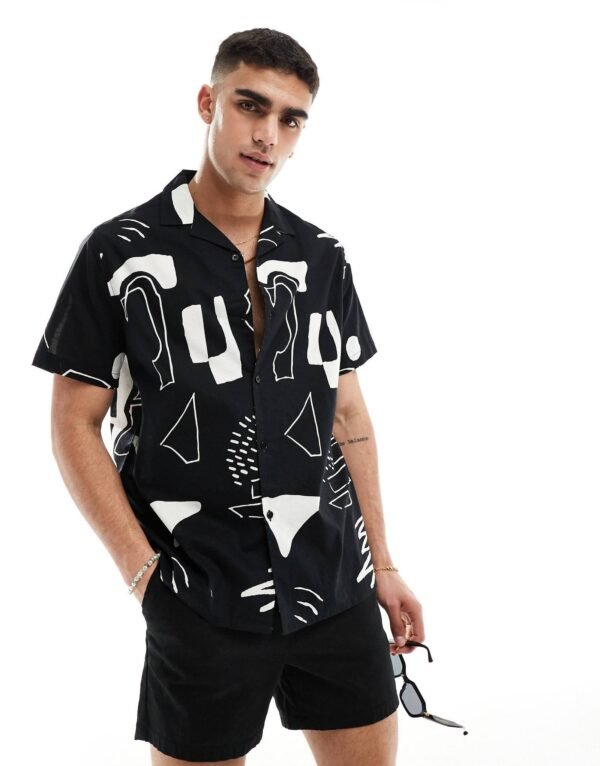 drawing abstract print short sleeve shirt